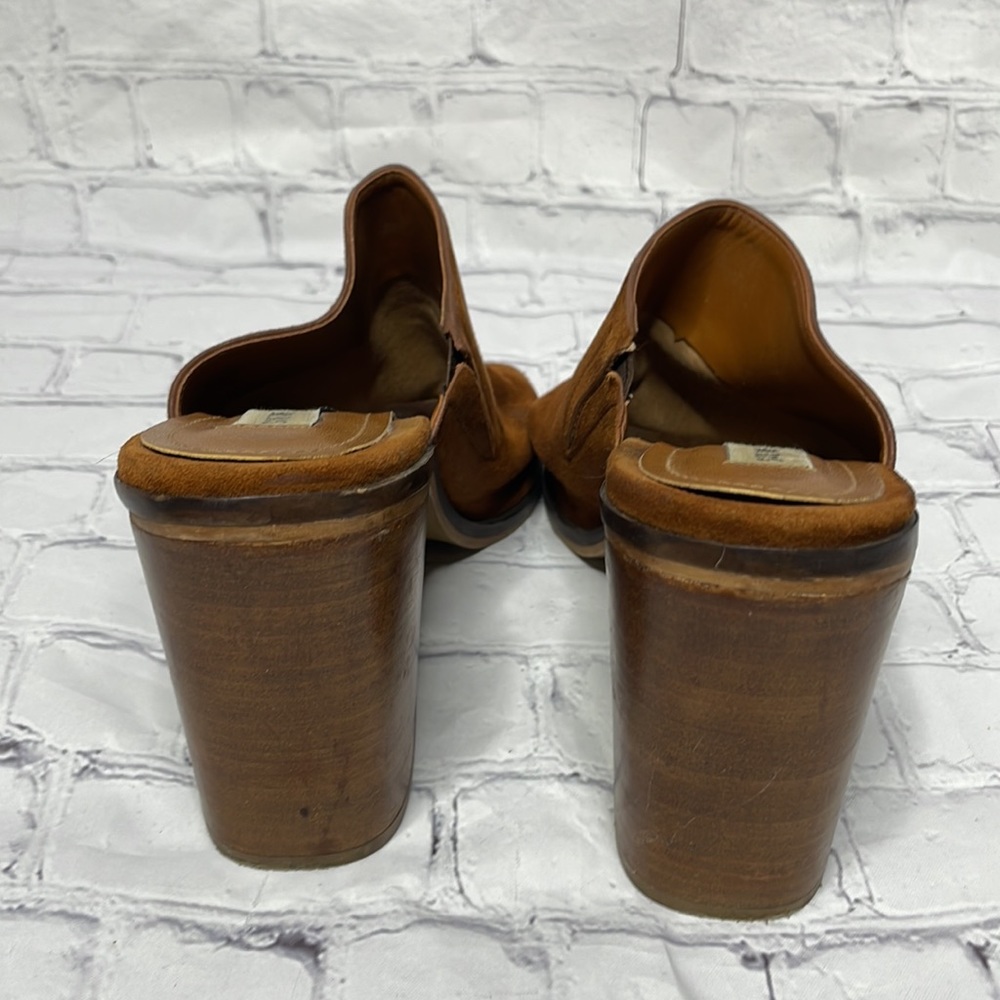 Steve Madden Krizia Size 9 Tan Suede Leather Chunky Heel Open Toe Mule Shoes - Picture 6 of 9